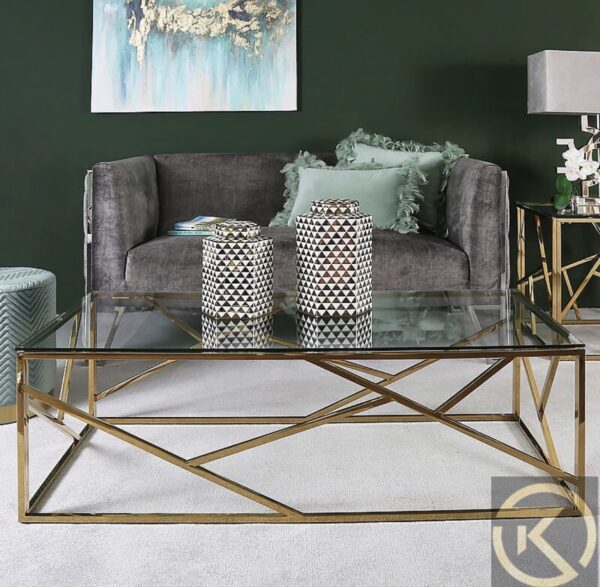 Comet Rectangular Gold Metal and Glass Coffee Table