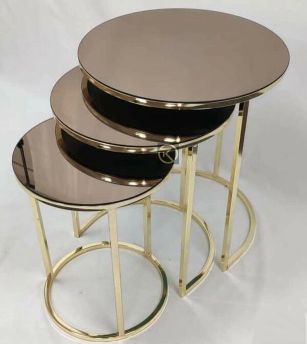 Modern Nested End Tables in Gold Frame and Brown Glass Top (Set of 3)
